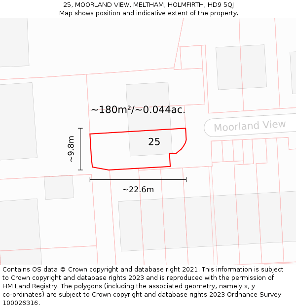 25, MOORLAND VIEW, MELTHAM, HOLMFIRTH, HD9 5QJ: Plot and title map
