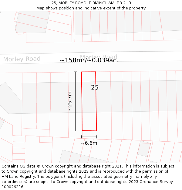 25, MORLEY ROAD, BIRMINGHAM, B8 2HR: Plot and title map