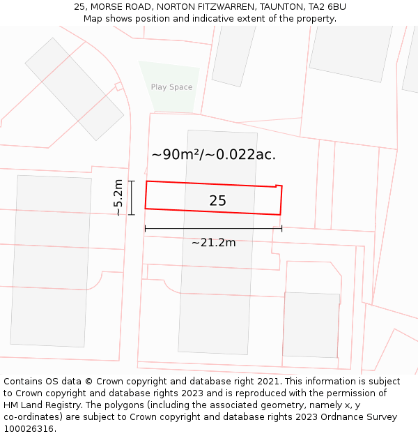 25, MORSE ROAD, NORTON FITZWARREN, TAUNTON, TA2 6BU: Plot and title map