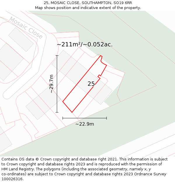 25, MOSAIC CLOSE, SOUTHAMPTON, SO19 6RR: Plot and title map
