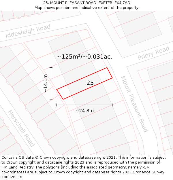 25, MOUNT PLEASANT ROAD, EXETER, EX4 7AD: Plot and title map