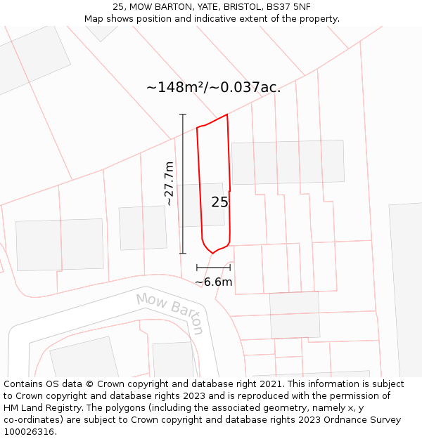 25, MOW BARTON, YATE, BRISTOL, BS37 5NF: Plot and title map
