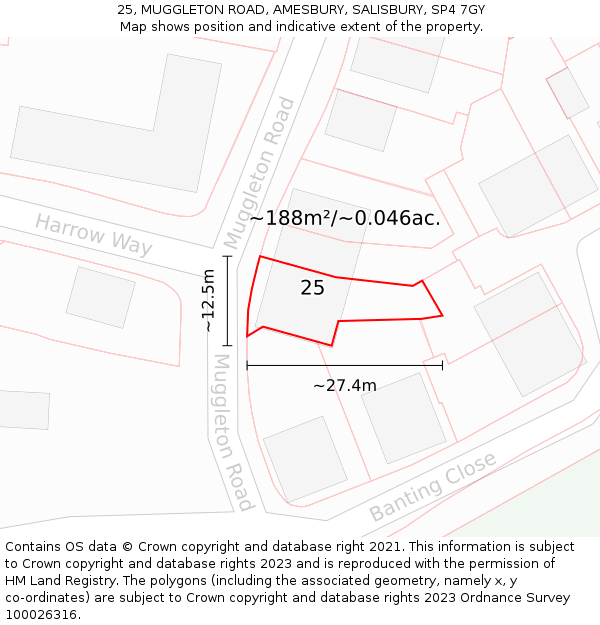 25, MUGGLETON ROAD, AMESBURY, SALISBURY, SP4 7GY: Plot and title map