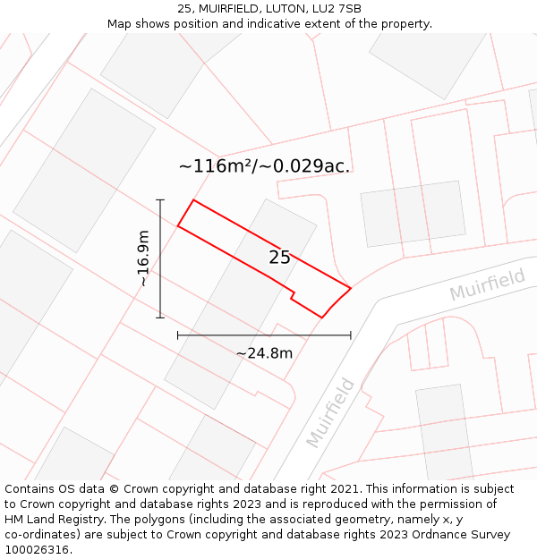 25, MUIRFIELD, LUTON, LU2 7SB: Plot and title map