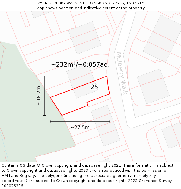 25, MULBERRY WALK, ST LEONARDS-ON-SEA, TN37 7LY: Plot and title map