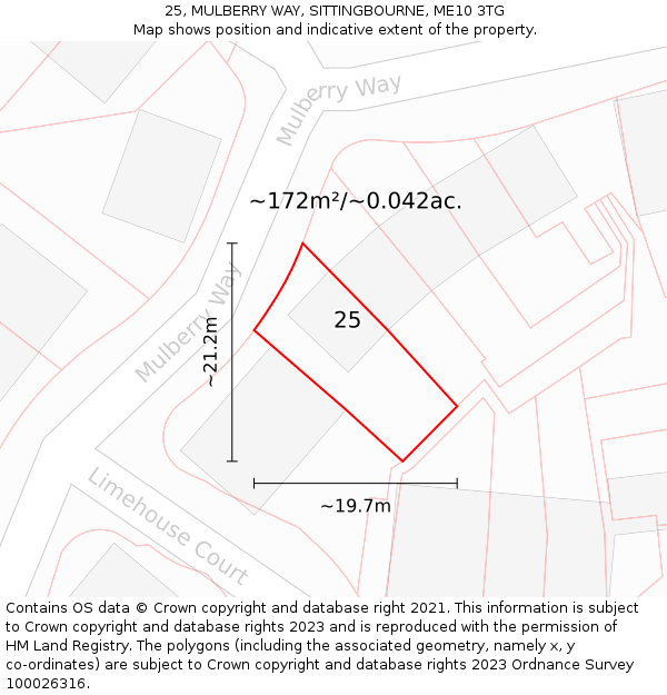 25, MULBERRY WAY, SITTINGBOURNE, ME10 3TG: Plot and title map