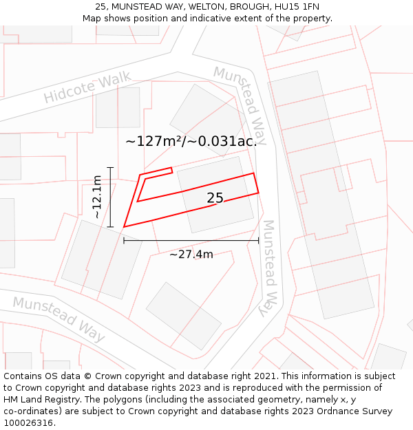 25, MUNSTEAD WAY, WELTON, BROUGH, HU15 1FN: Plot and title map
