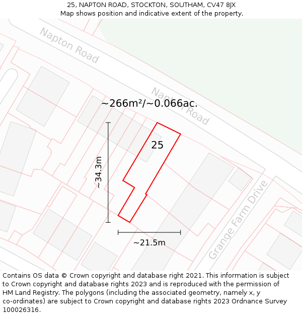 25, NAPTON ROAD, STOCKTON, SOUTHAM, CV47 8JX: Plot and title map