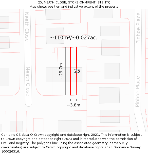 25, NEATH CLOSE, STOKE-ON-TRENT, ST3 1TQ: Plot and title map