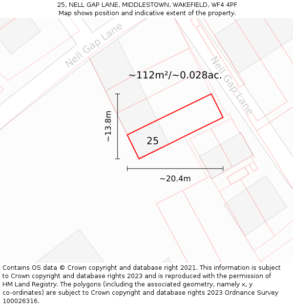25, NELL GAP LANE, MIDDLESTOWN, WAKEFIELD, WF4 4PF: Plot and title map
