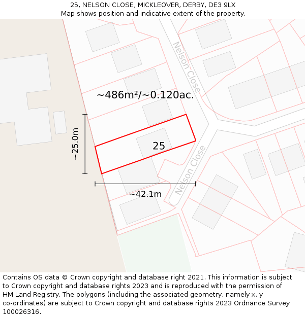 25, NELSON CLOSE, MICKLEOVER, DERBY, DE3 9LX: Plot and title map