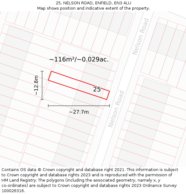 25, NELSON ROAD, ENFIELD, EN3 4LU: Plot and title map