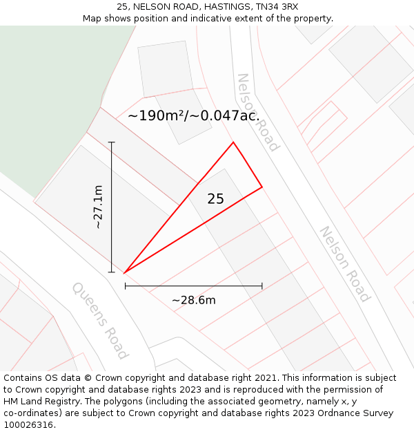 25, NELSON ROAD, HASTINGS, TN34 3RX: Plot and title map