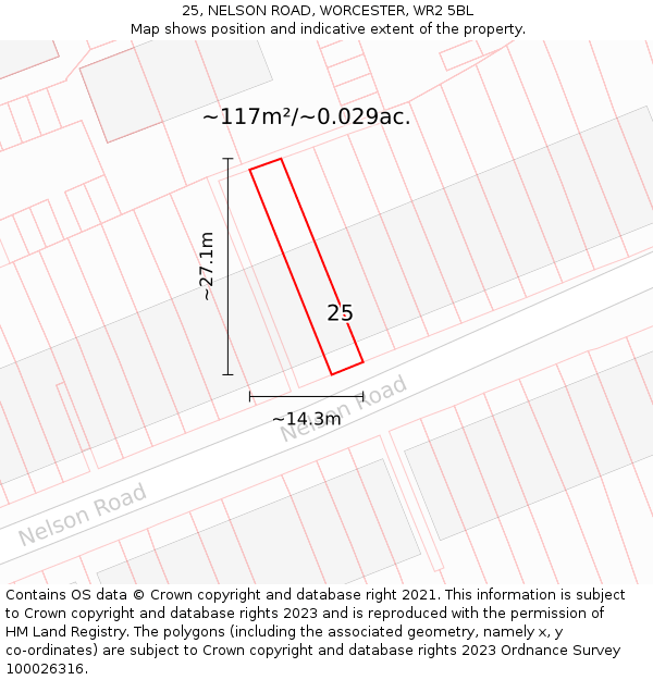 25, NELSON ROAD, WORCESTER, WR2 5BL: Plot and title map