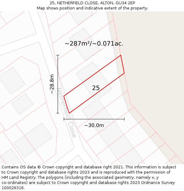 25, NETHERFIELD CLOSE, ALTON, GU34 2EP: Plot and title map