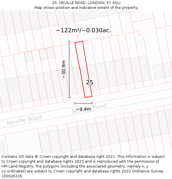 25, NEVILLE ROAD, LONDON, E7 9QU: Plot and title map