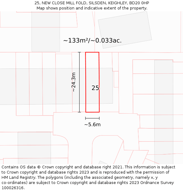 25, NEW CLOSE MILL FOLD, SILSDEN, KEIGHLEY, BD20 0HP: Plot and title map