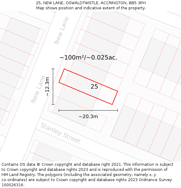 25, NEW LANE, OSWALDTWISTLE, ACCRINGTON, BB5 3PH: Plot and title map