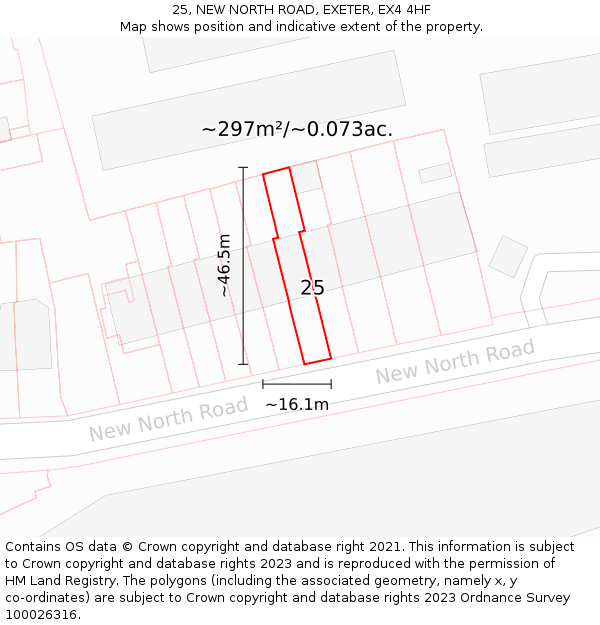 25, NEW NORTH ROAD, EXETER, EX4 4HF: Plot and title map