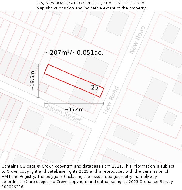 25, NEW ROAD, SUTTON BRIDGE, SPALDING, PE12 9RA: Plot and title map