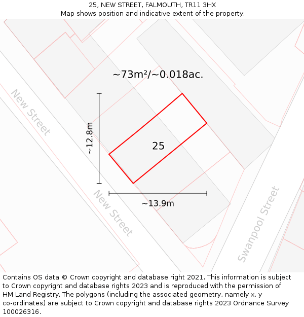 25, NEW STREET, FALMOUTH, TR11 3HX: Plot and title map