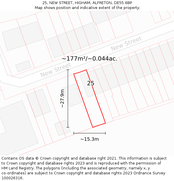 25, NEW STREET, HIGHAM, ALFRETON, DE55 6BP: Plot and title map