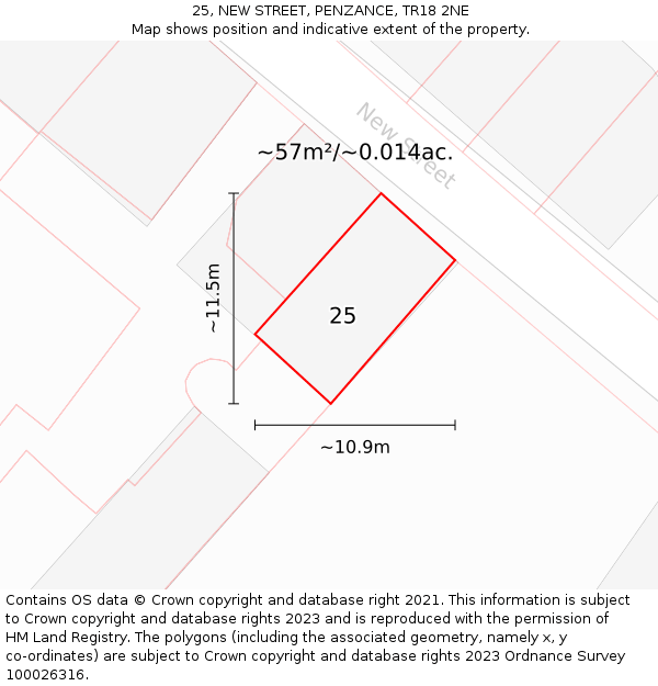 25, NEW STREET, PENZANCE, TR18 2NE: Plot and title map