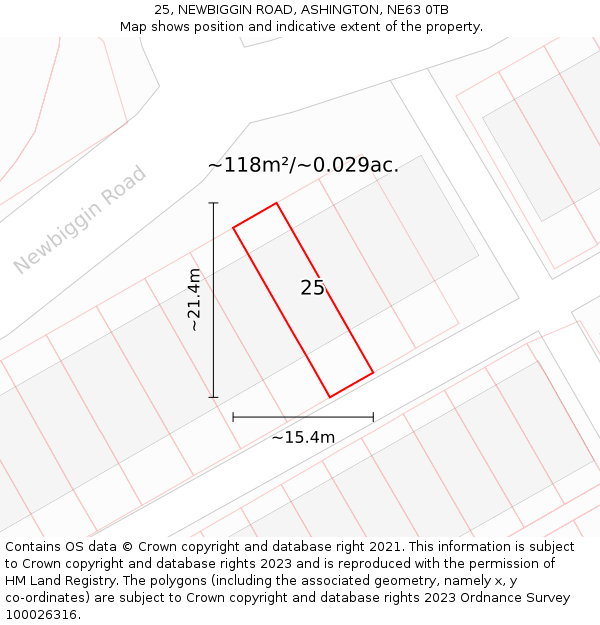 25, NEWBIGGIN ROAD, ASHINGTON, NE63 0TB: Plot and title map
