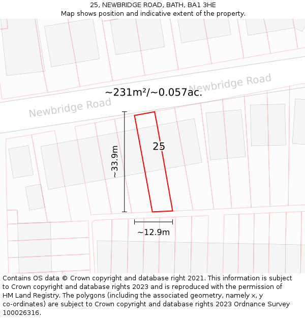 25, NEWBRIDGE ROAD, BATH, BA1 3HE: Plot and title map