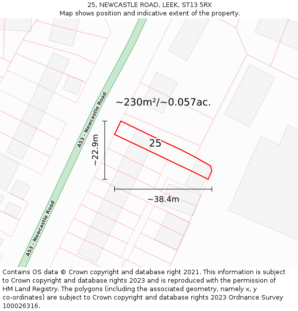 25, NEWCASTLE ROAD, LEEK, ST13 5RX: Plot and title map