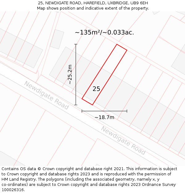 25, NEWDIGATE ROAD, HAREFIELD, UXBRIDGE, UB9 6EH: Plot and title map