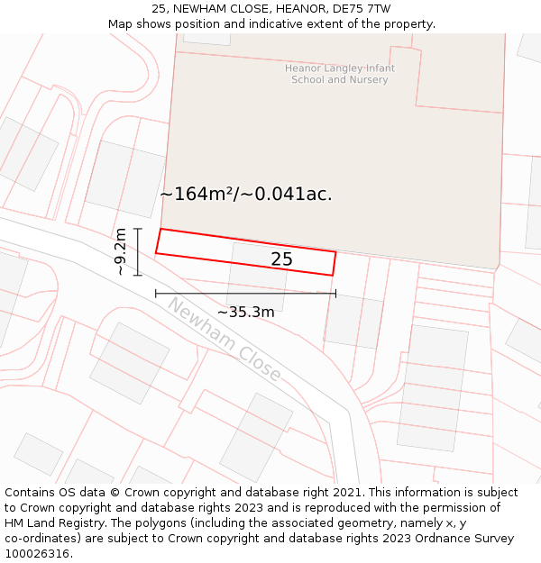 25, NEWHAM CLOSE, HEANOR, DE75 7TW: Plot and title map