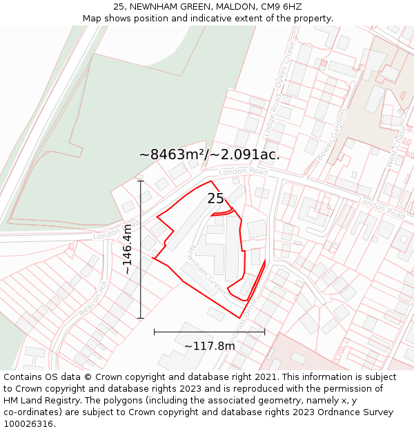 25, NEWNHAM GREEN, MALDON, CM9 6HZ: Plot and title map