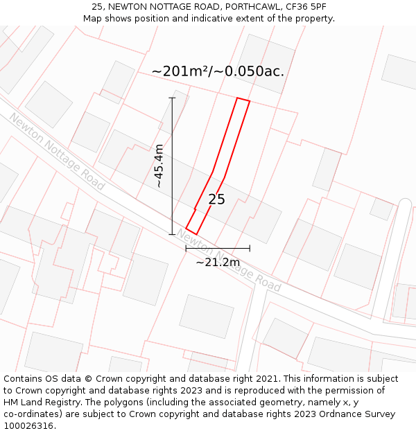 25, NEWTON NOTTAGE ROAD, PORTHCAWL, CF36 5PF: Plot and title map