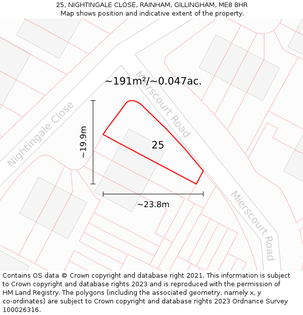 25, NIGHTINGALE CLOSE, RAINHAM, GILLINGHAM, ME8 8HR: Plot and title map