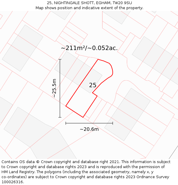 25, NIGHTINGALE SHOTT, EGHAM, TW20 9SU: Plot and title map