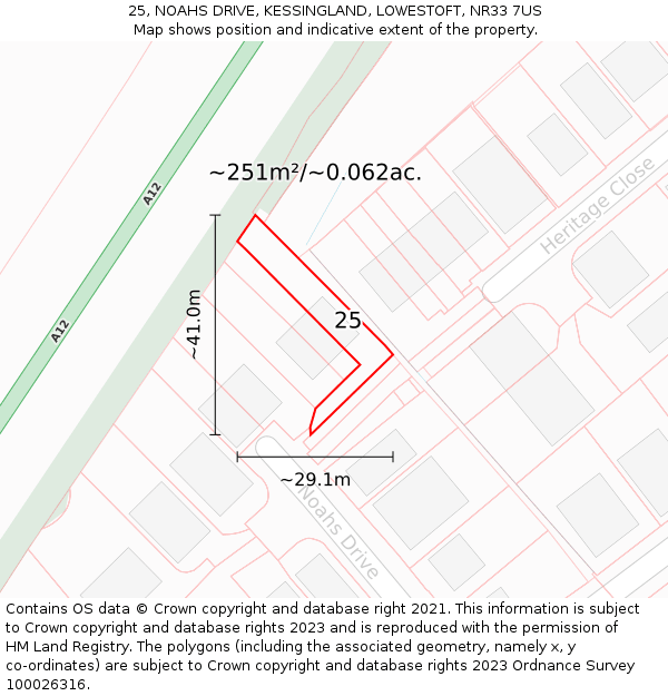 25, NOAHS DRIVE, KESSINGLAND, LOWESTOFT, NR33 7US: Plot and title map