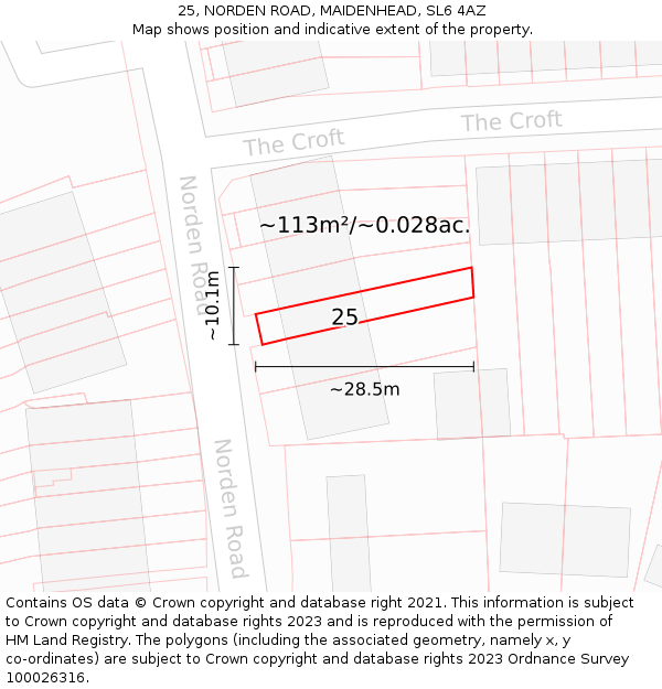 25, NORDEN ROAD, MAIDENHEAD, SL6 4AZ: Plot and title map