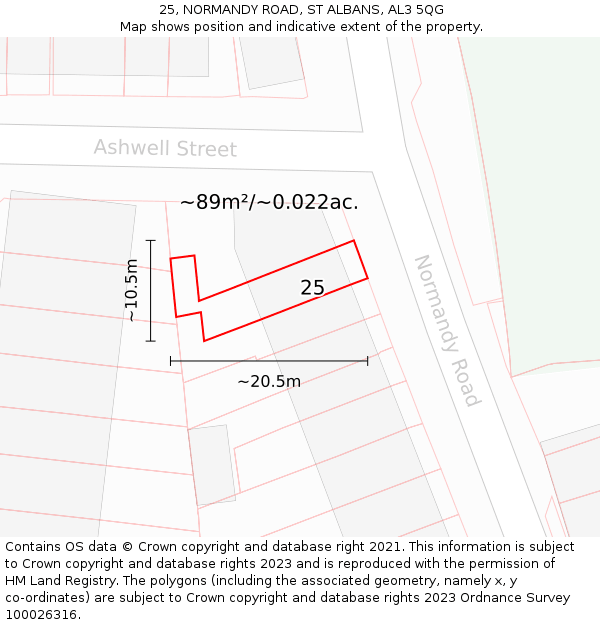 25, NORMANDY ROAD, ST ALBANS, AL3 5QG: Plot and title map