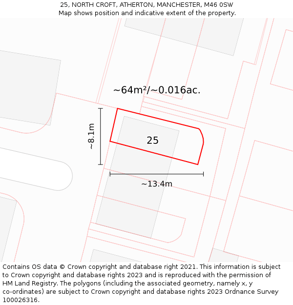 25, NORTH CROFT, ATHERTON, MANCHESTER, M46 0SW: Plot and title map