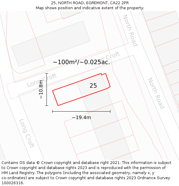 25, NORTH ROAD, EGREMONT, CA22 2PR: Plot and title map