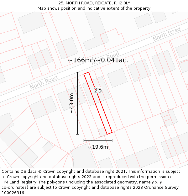 25, NORTH ROAD, REIGATE, RH2 8LY: Plot and title map