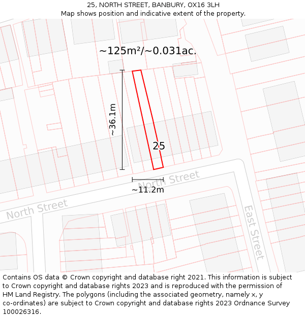 25, NORTH STREET, BANBURY, OX16 3LH: Plot and title map