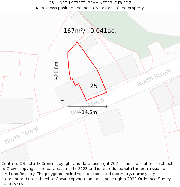 25, NORTH STREET, BEAMINSTER, DT8 3DZ: Plot and title map