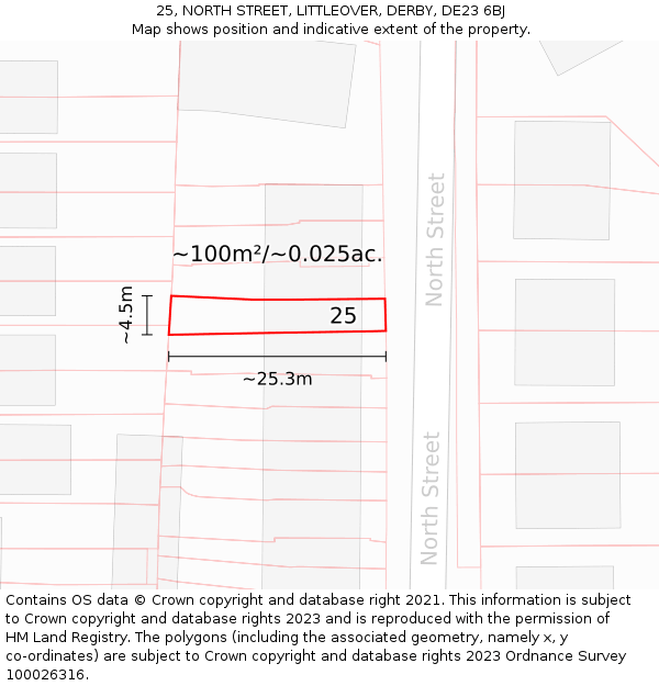 25, NORTH STREET, LITTLEOVER, DERBY, DE23 6BJ: Plot and title map