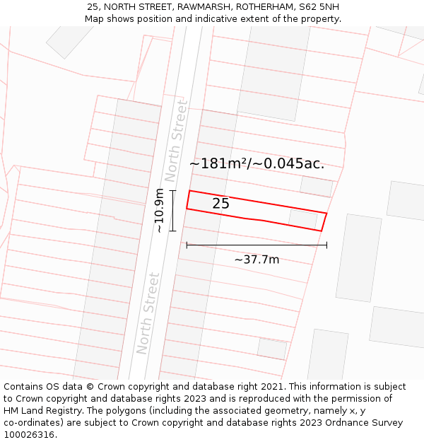 25, NORTH STREET, RAWMARSH, ROTHERHAM, S62 5NH: Plot and title map