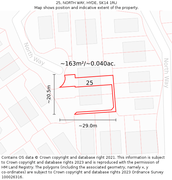 25, NORTH WAY, HYDE, SK14 1RU: Plot and title map