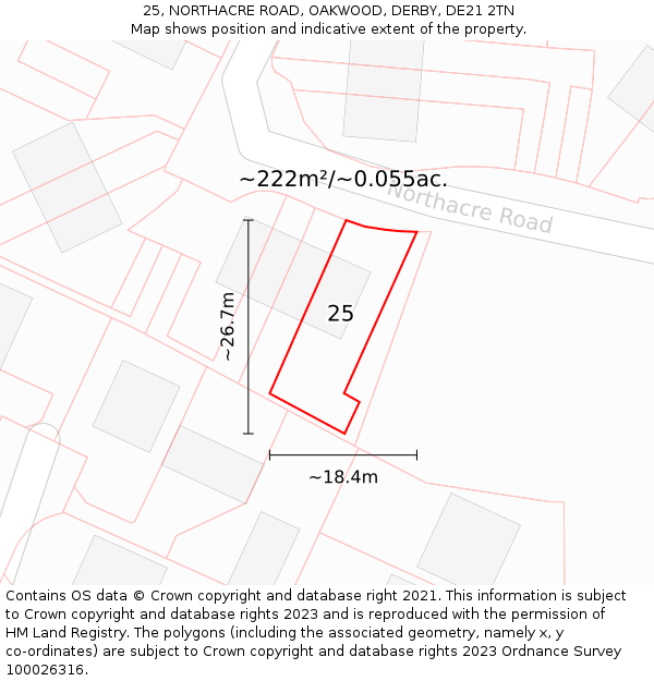 25, NORTHACRE ROAD, OAKWOOD, DERBY, DE21 2TN: Plot and title map