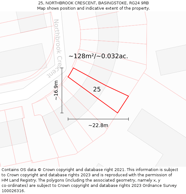 25, NORTHBROOK CRESCENT, BASINGSTOKE, RG24 9RB: Plot and title map