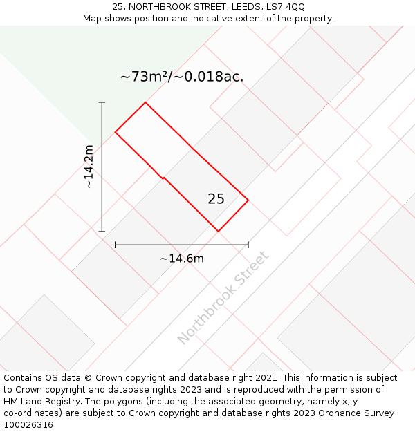 25, NORTHBROOK STREET, LEEDS, LS7 4QQ: Plot and title map